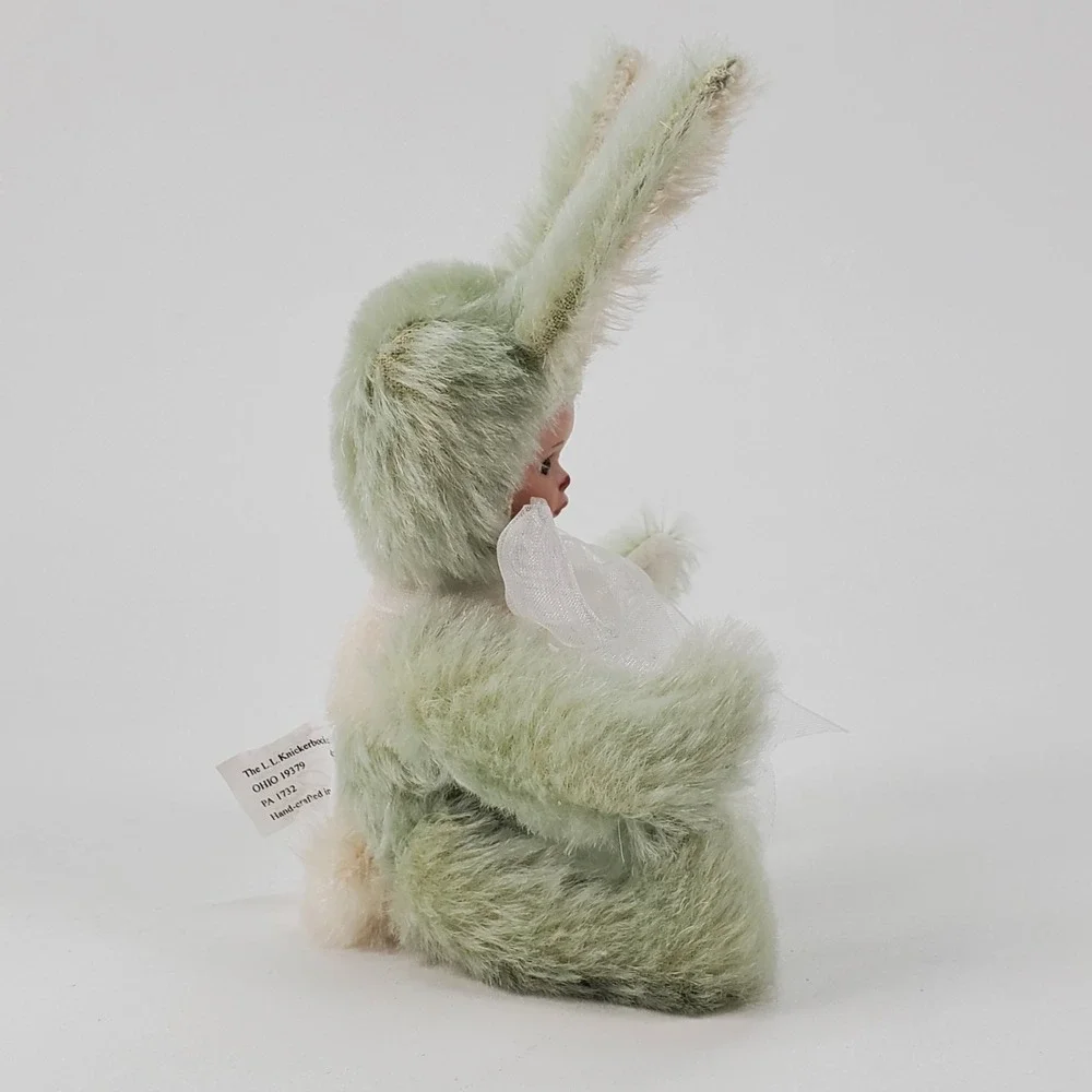Marie Osmond Porcelain Bunny Doll Mint Green Mohair‎ Knickerbocker 7 inch Seated